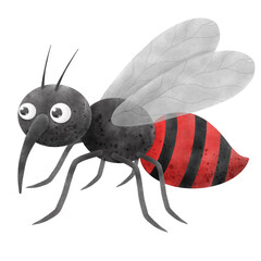 Mosquito bites and sucks blood on human body illustration watercolor element Zika virus 