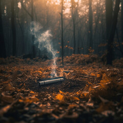 cigarette burning in a forest
