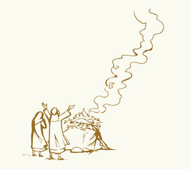 Vector drawing. Noah Offers a Sacrifice to God