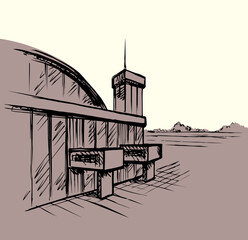 Vector drawing. Airport and aircraft