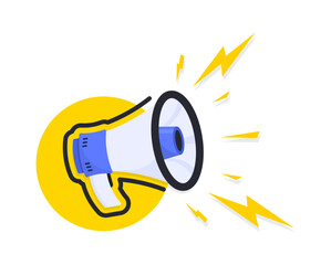Megaphone icon. Advertising and business promotion symbol. Loudspeaker in modern flat cartoon style design. Speaker, bullhorn alert. Vector illustration