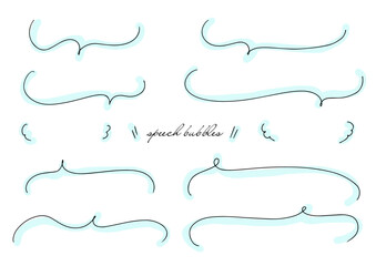 シンプルな手書き線の吹き出しセット 青