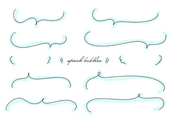 シンプルな手書き線の吹き出しセット 青