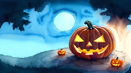 Halloween illustration art with Jack-o-lantern, generative ai