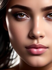 Beautiful woman face with professional makeup applied, generative ai