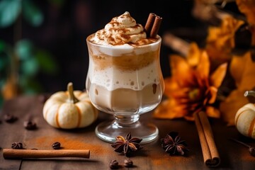 Pumpkin spice latte, delicious autumn drink generative ai