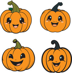 Cartoon funny halloween pumpkin set, Halloween pumpkins, Vector illustration, SVG