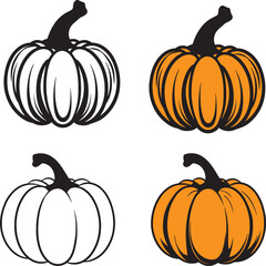Autumn pumpkin Set, Fall pumpkin, Halloween pumpkins, Vector illustration, SVG