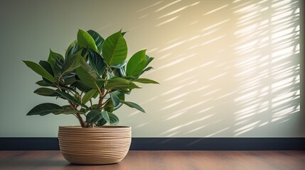 Fototapeta premium potted plant in wicker basket in corner of office entrance generative AI