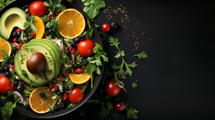 Fototapeta na wymiar Top view Close up of Vegan salad genarative.photorea, Generative Ai