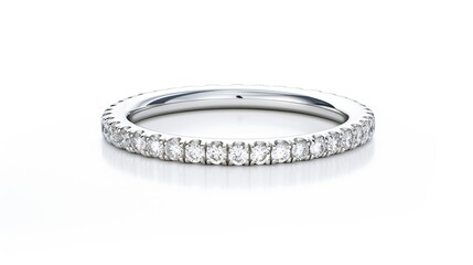 modern diamond eternity band in white gold isolated on a white background generative AI