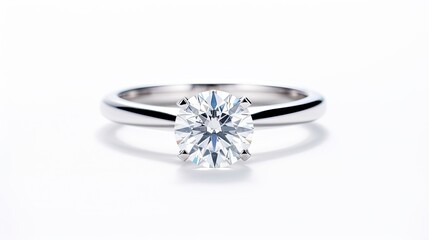 modern diamond solitaire engagement ring in white gold isolated on a white background generative AI