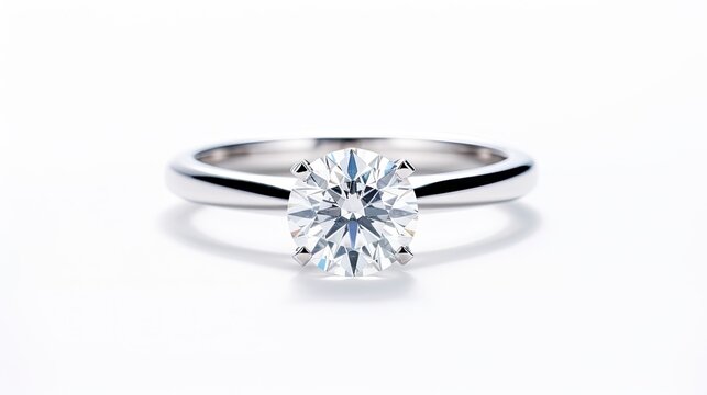 modern diamond solitaire engagement ring in white gold isolated on a white background generative AI