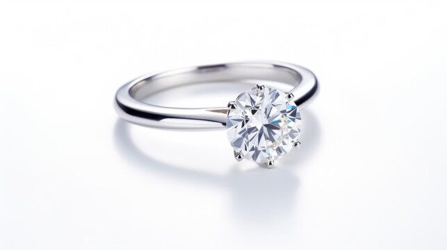 modern diamond solitaire engagement ring in white gold isolated on a white background generative AI