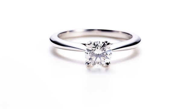 modern diamond solitaire engagement ring in white gold isolated on a white background generative AI