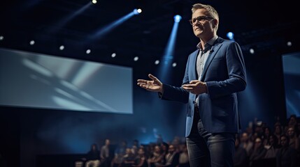 professional and confident public speaker at a conference generative AI