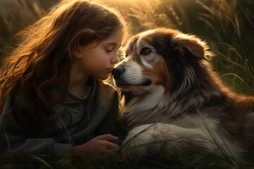 The girl whispering sweet words to the dog's floppy ears, creating a bond 