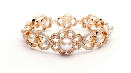 renaissance-style pearl and diamond bracelet in gold isolated on a white background generative AI