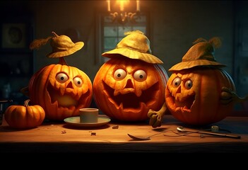 Halloween pumpkins background, generative ai