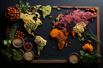 world map made out of local food items, Generative Ai