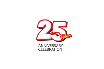 25th, 25 years, 25 year anniversary minimalist logo, jubilee, greeting card. Birthday invitation, sign. Red space vector illustration on white background - Vector