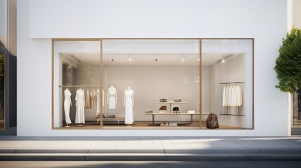 stylish and minimalist storefront of a fashion boutique generative AI - obrazy, fototapety, plakaty