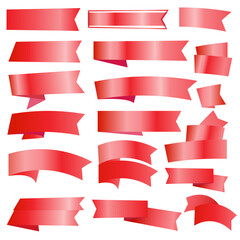 Set of red ribbon flags glitter