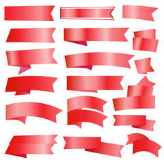 Fototapeta premium Set of red ribbon flags glitter