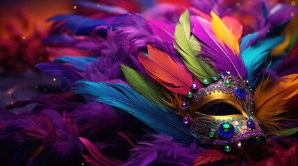 vibrant mardi gras feather masks generative AI