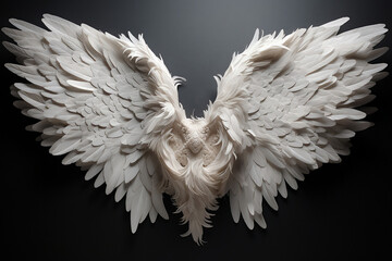 Heavenly serenity, Ethereal white angel wings embrace the celestial light