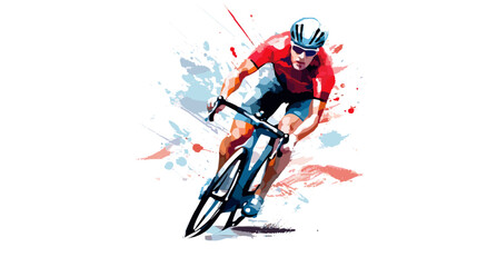 Drawing of a cyclist on a white background vector - obrazy, fototapety, plakaty