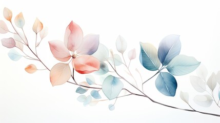 watercolor flowers and leaves isolated on white generative AI - obrazy, fototapety, plakaty