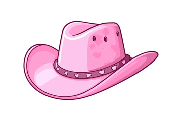 Female pink cowboy hat isolated illustration Cowboy girl wears hat. Wild west theme. Vector Western cowboy illustration for party poster invitation. Girl power, glamour barbie style cowgirl barbiecore