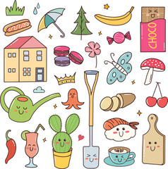 various doodle set, cute sticker, kawaii sticker, hand draw doodle