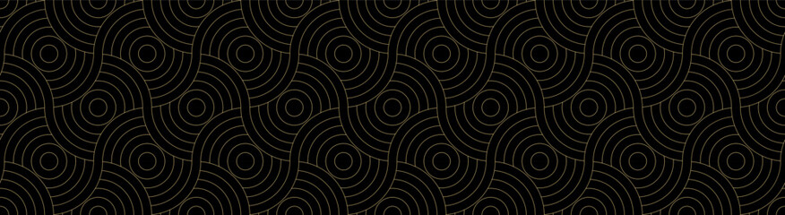 Background pattern seamless luxury black and gold wave circle line abstract. Geometric line panorama vector design. Christmas background. - 632648977
