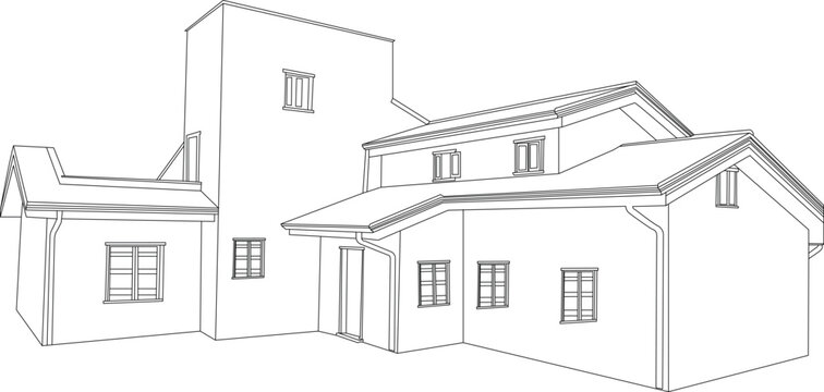 one line drawing house and outline vector on white background