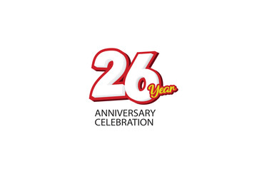 26th, 26 years, 26 year anniversary minimalist logo, jubilee, greeting card. Birthday invitation, sign. Red space vector illustration on white background - Vector