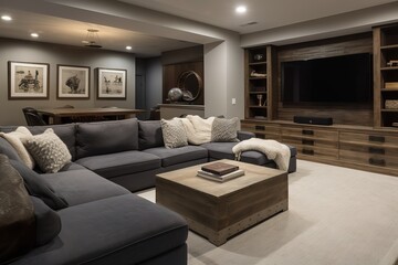 modern living room with fireplace. generative AI