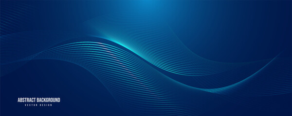 Abstract blue glowing wave on dark background. Modern shiny flowing wave lines design element. Futuristic technology concept