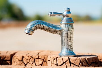 A metal faucet with a cracky surface on it. AI.