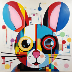 Bunny rabbit face in Bauhuas style.  AI Generated. Bright block colors