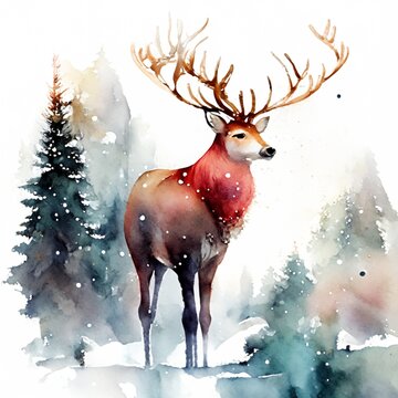 Christmas watercolor painting greeting card Generative AI