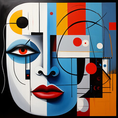 Abstract woman's face in Bauhaus Style. AI Generated