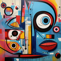 Abstract woman's face in Bauhaus Style. AI Generated