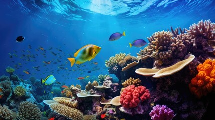 beautiful great barrier reef underwater assorted tropical fish brightly colored corals generative AI
