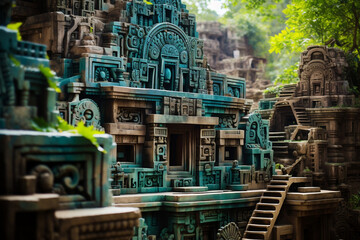 Fototapeta na wymiar Ancient Mysteries, Intricate Mayan temple enveloped in enigma,