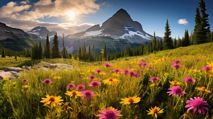 Foto op Plexiglas beautiful tribune peak wildflowers rocky mountain meadows banff national park canada summer generative AI © Brandon
