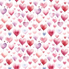 watercolor pink cute hearts seamless pattern on white background for Valentine's day, wrapping paper, birthday or wedding