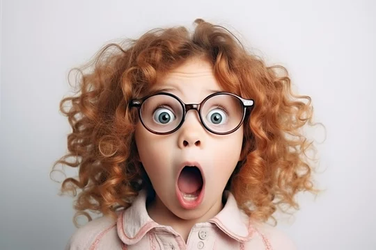 Mädchen mit weit aufgerissenen Augen und Mund