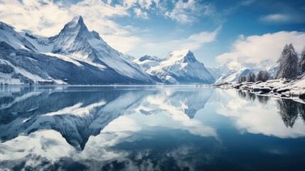 Fototapeta na wymiar breathtaking view swiss alps dramatic snowy mountain peaks reflections lake geneva generative AI